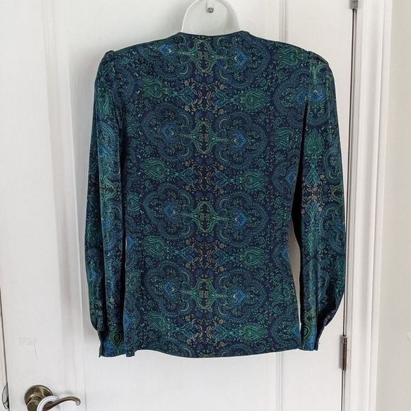 VINTAGE Cami petites mulberry lime and turquoise shoulder pad blouse @i - Picture 5 of 10